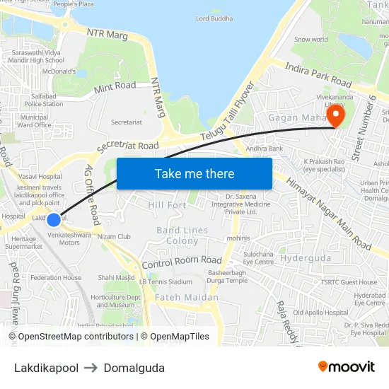 Lakdikapool to Domalguda map