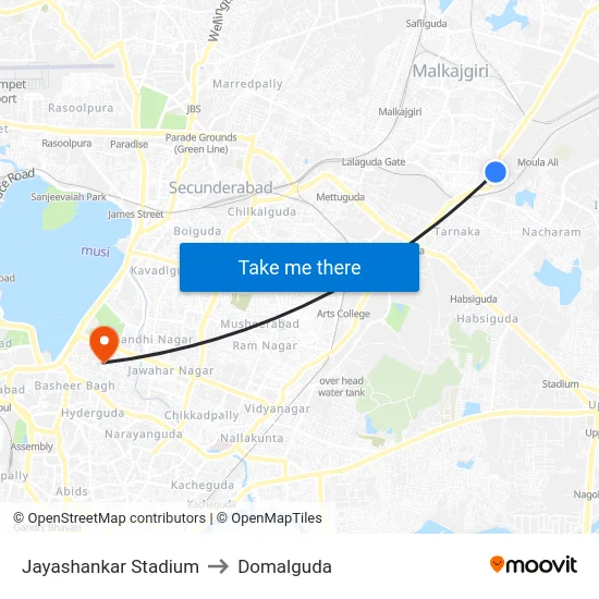 Jayashankar Stadium to Domalguda map