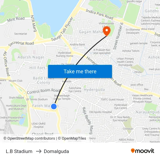 L.B Stadium to Domalguda map
