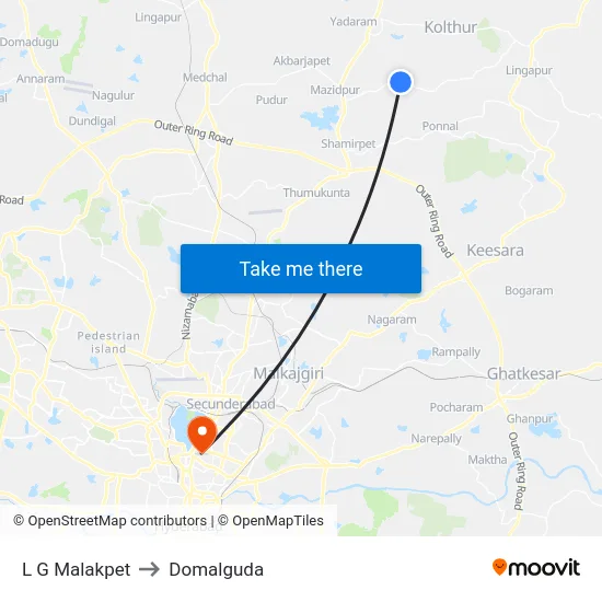 L G Malakpet to Domalguda map