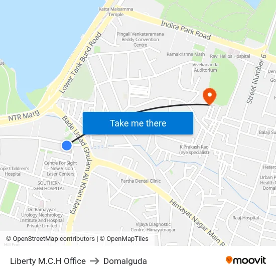 Liberty M.C.H Office to Domalguda map