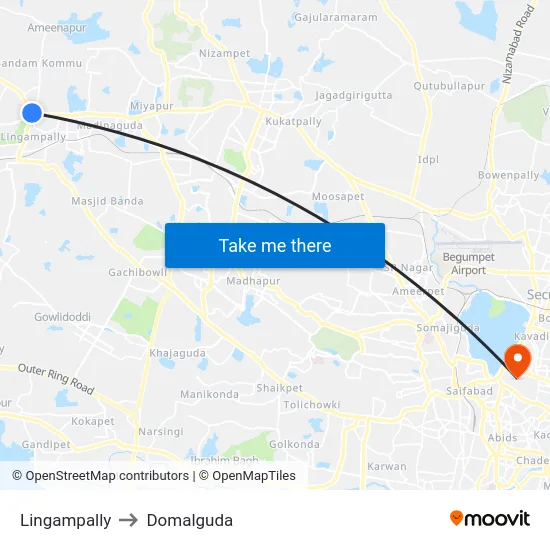 Lingampally to Domalguda map