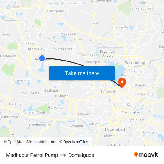 Madhapur Petrol Pump to Domalguda map
