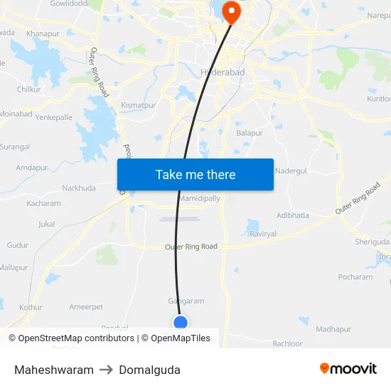 Maheshwaram to Domalguda map