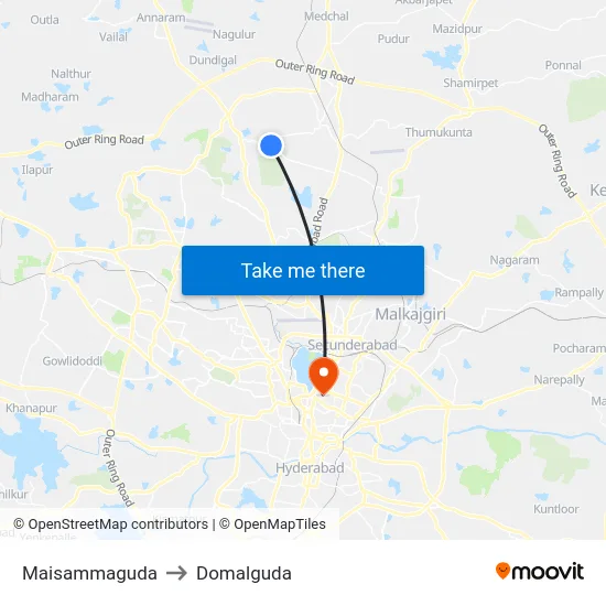 Maisammaguda to Domalguda map