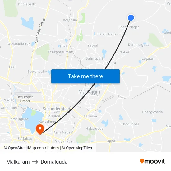 Malkaram to Domalguda map