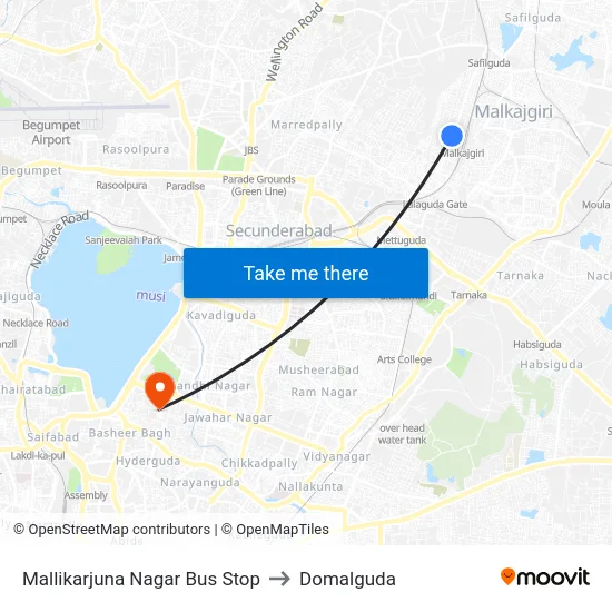 Mallikarjuna Nagar Bus Stop to Domalguda map
