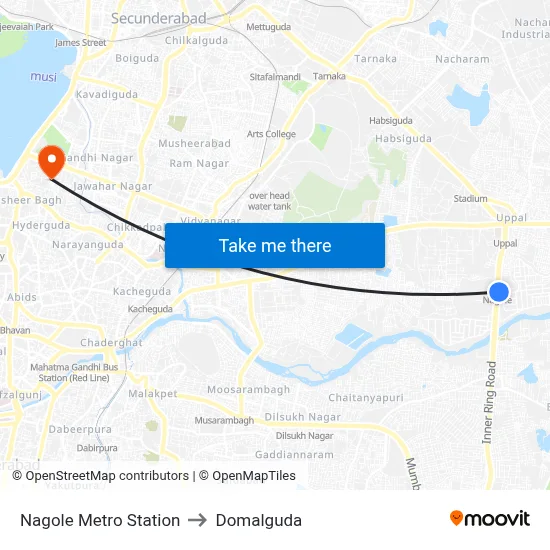 Nagole Metro Station to Domalguda map