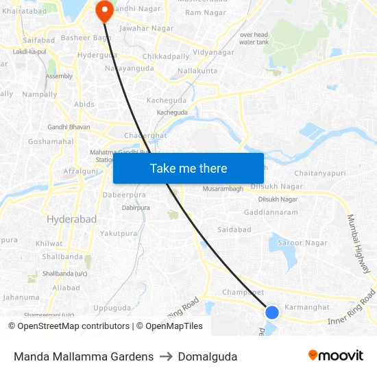Manda Mallamma Gardens to Domalguda map