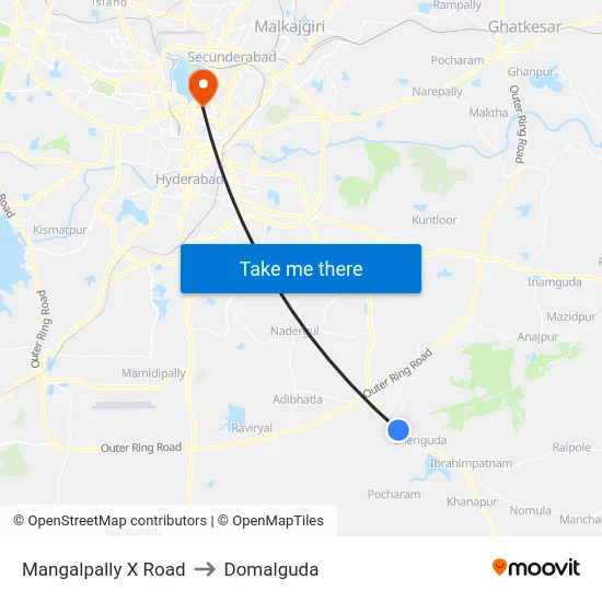 Mangalpally X Road to Domalguda map