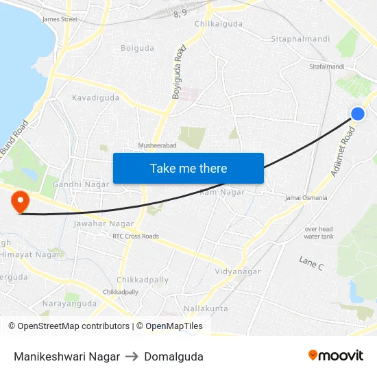 Manikeshwari Nagar to Domalguda map