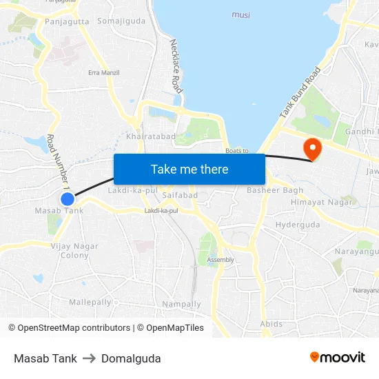 Masab Tank to Domalguda map