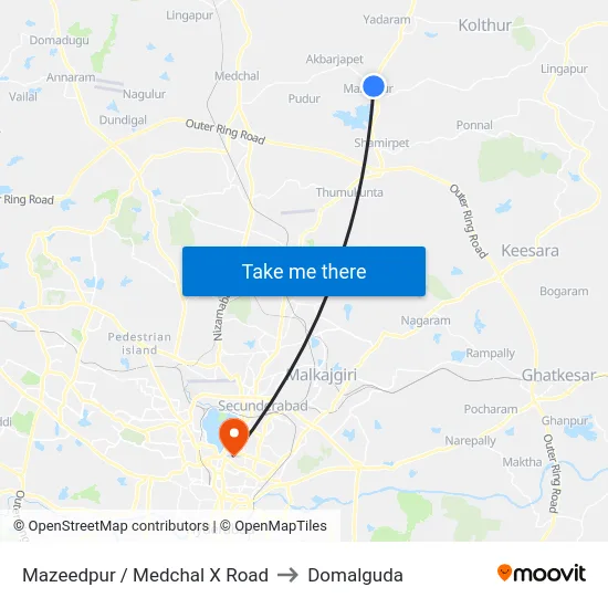 Mazeedpur / Medchal X Road to Domalguda map