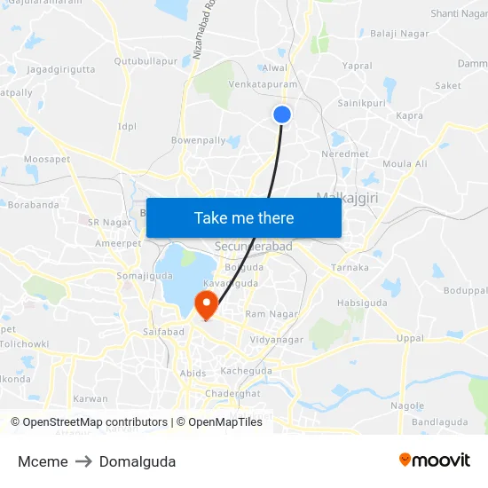 Mceme to Domalguda map