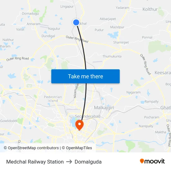 Medchal Railway Station to Domalguda map