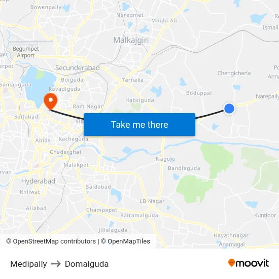 Medipally to Domalguda map