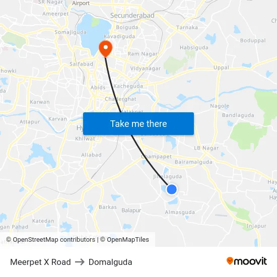 Meerpet X Road to Domalguda map