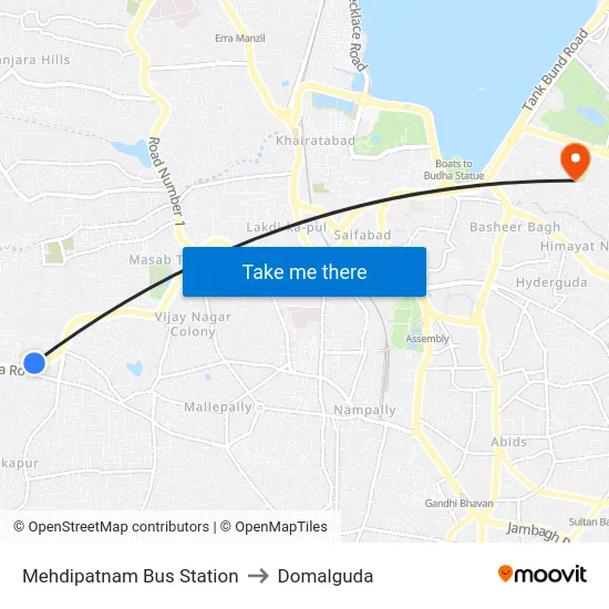 Mehdipatnam Bus Station to Domalguda map