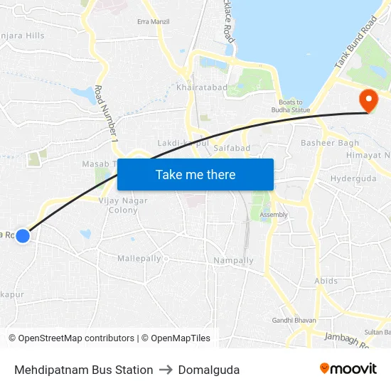 Mehdipatnam Bus Station to Domalguda map