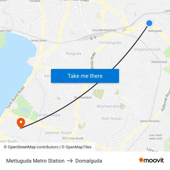 Mettuguda Metro Station to Domalguda map