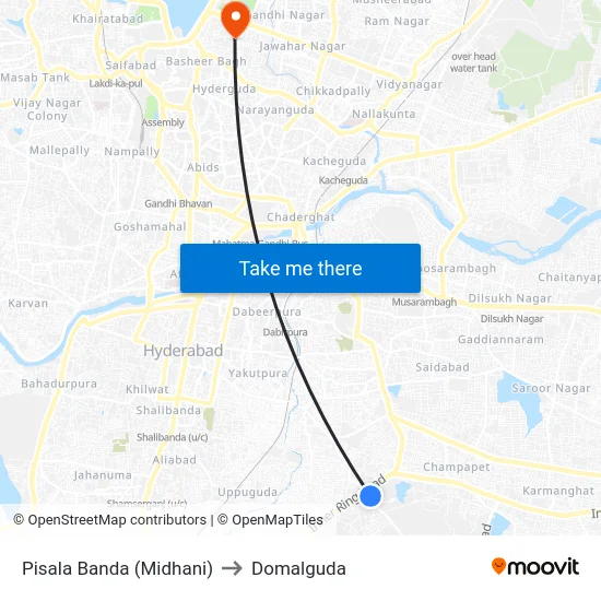 Pisala Banda (Midhani) to Domalguda map