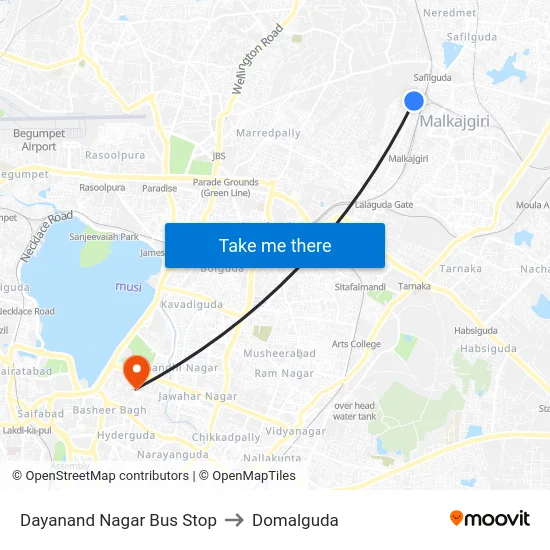 Dayanand Nagar Bus Stop to Domalguda map