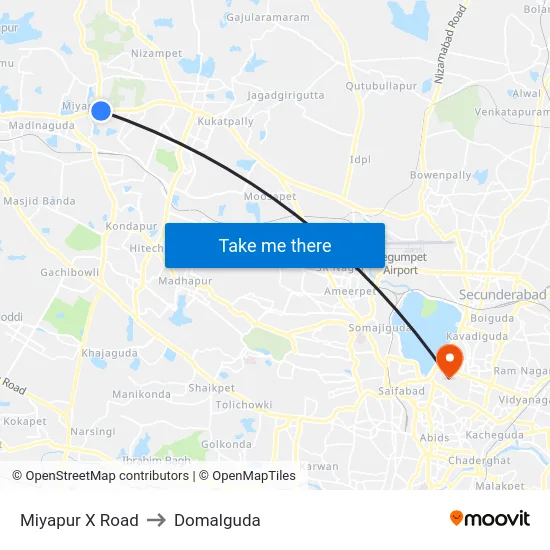 Miyapur X Road to Domalguda map