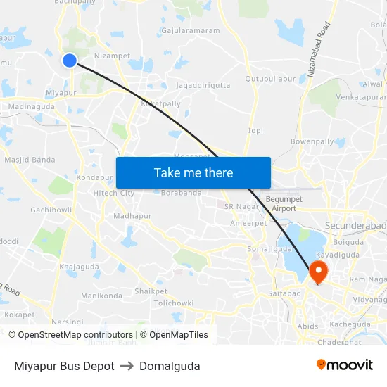 Miyapur Bus Depot to Domalguda map