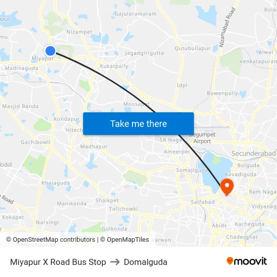 Miyapur X Road Bus Stop to Domalguda map