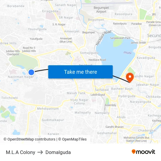 M.L.A Colony to Domalguda map