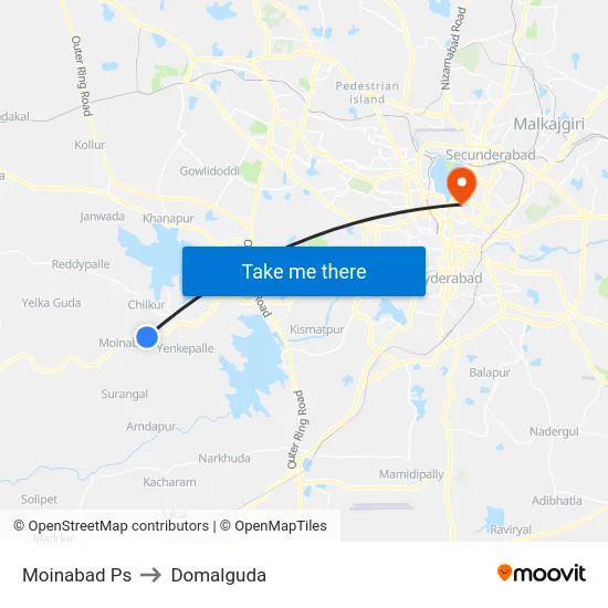 Moinabad Ps to Domalguda map