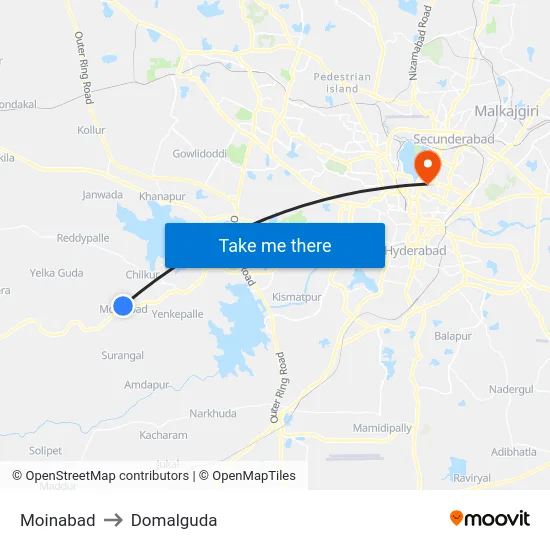 Moinabad to Domalguda map