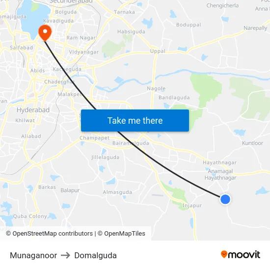 Munaganoor to Domalguda map