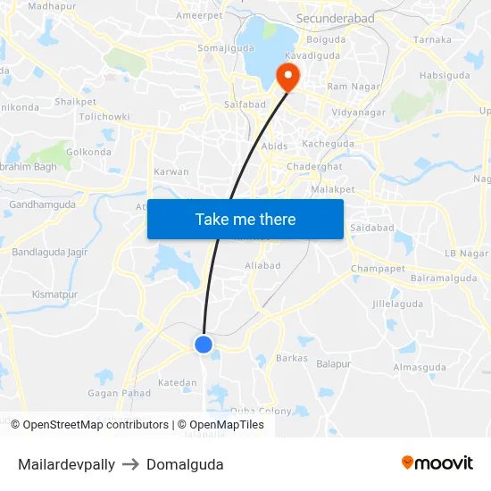 Mailardevpally to Domalguda map