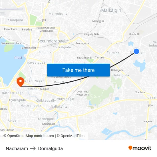 Nacharam to Domalguda map
