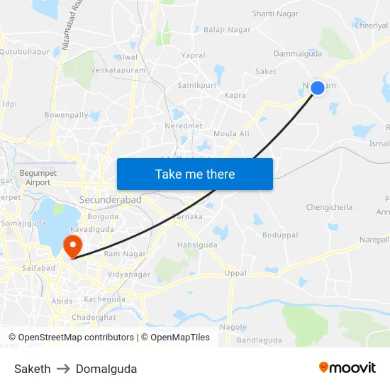 Saketh to Domalguda map