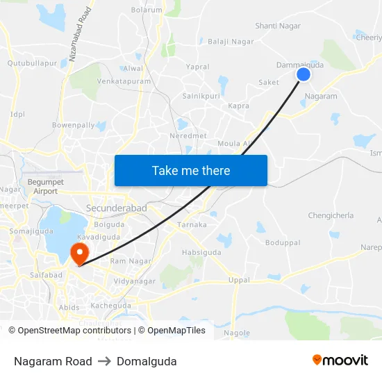 Nagaram Road to Domalguda map