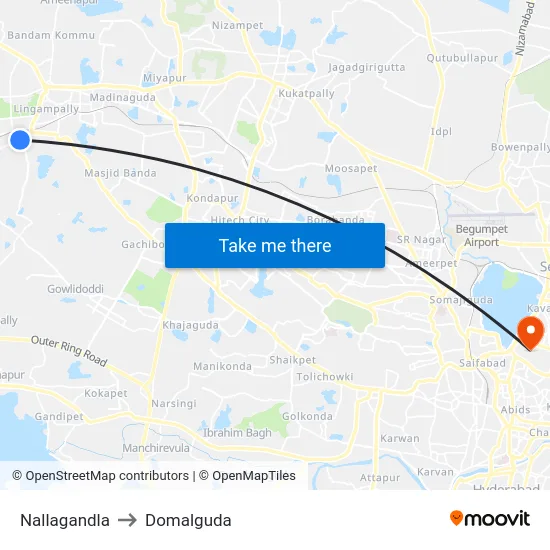 Nallagandla to Domalguda map