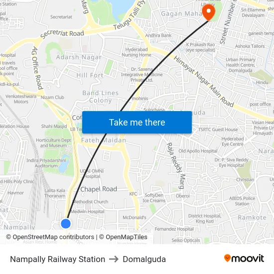 Nampally Railway Station to Domalguda map