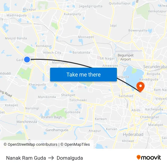 Nanak Ram Guda to Domalguda map