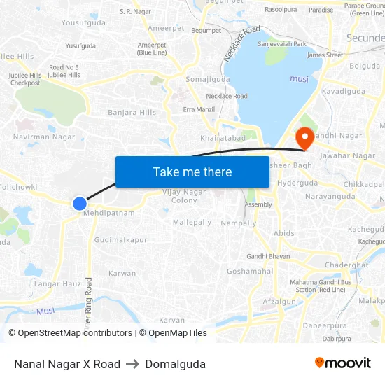 Nanal Nagar X Road to Domalguda map