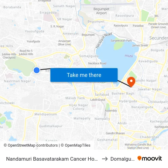 Nandamuri Basavatarakam Cancer Hospital to Domalguda map