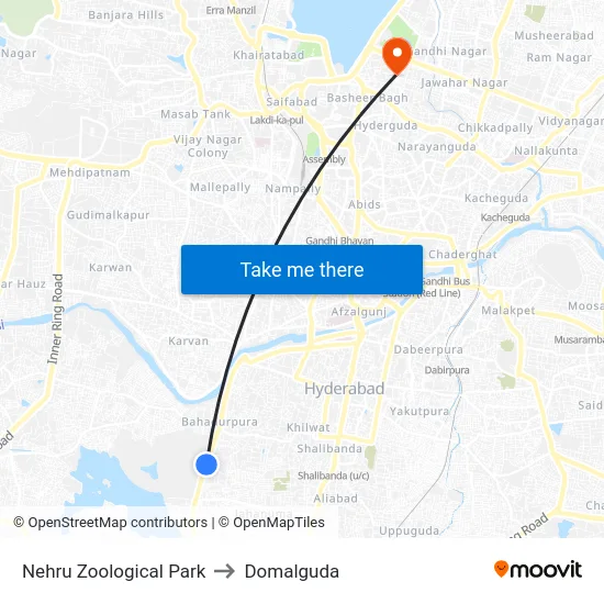 Nehru Zoological Park to Domalguda map
