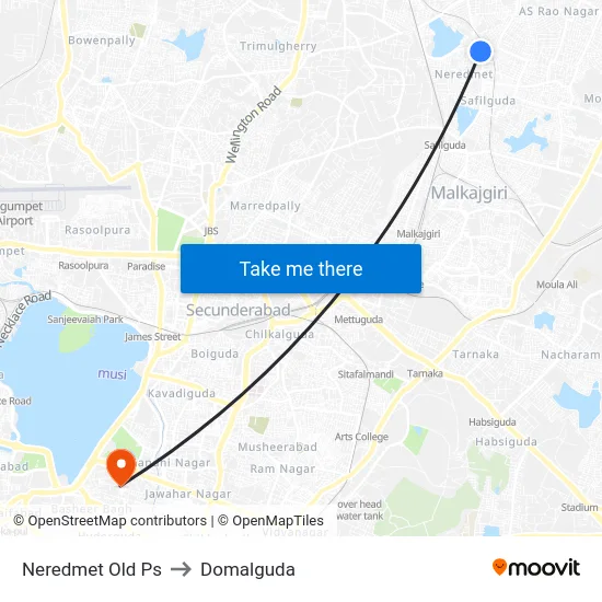 Neredmet Old Ps to Domalguda map