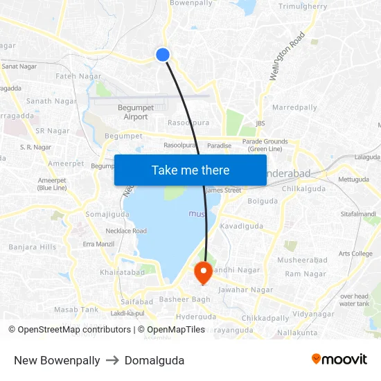 New Bowenpally to Domalguda map