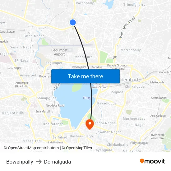 Bowenpally to Domalguda map