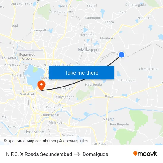 N.F.C. X Roads Secunderabad to Domalguda map