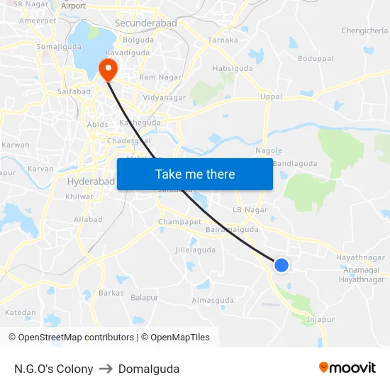 N.G.O's Colony to Domalguda map