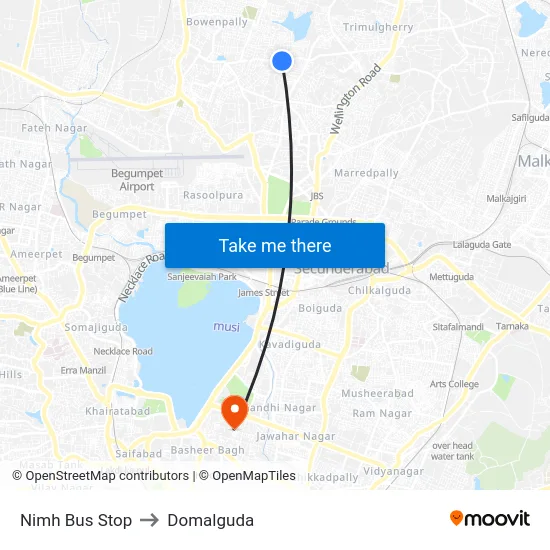 Nimh Bus Stop to Domalguda map
