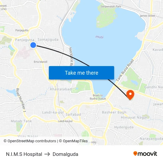 N.I.M.S Hospital to Domalguda map